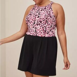 Torrid Studio Knit Goddess Neck Romper Leopard Pink Size 4